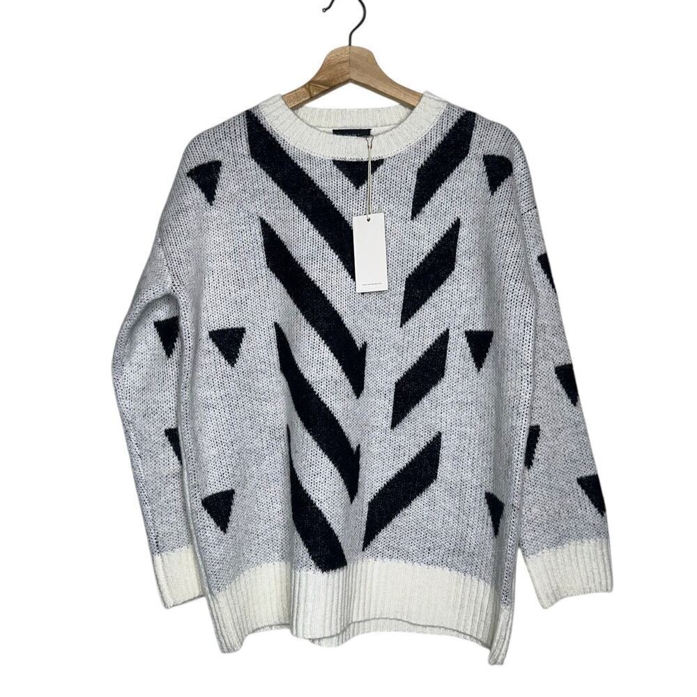 Vici Exclusive Chevron Knit Sweater Small Gray Black White Wool Blend NWT